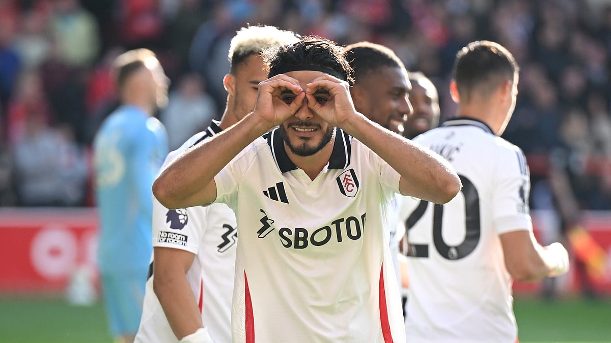 Raul Jimenez celebrates his goal against Nottingham Forest.