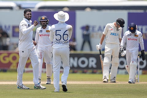 Sri Lanka Vs New Zealand 2nd Test: Sri Lanka's Nishan Peiris celebrates the wicket of New Zealand's Mitchell Santner