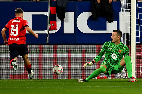 La Liga 2024-25, Osasuna and Barcelona: Osasuna's Bryan Zaragoza scores his side's second goal