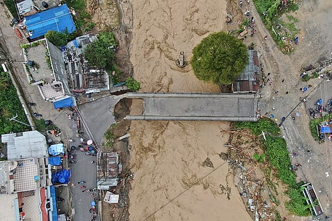 Nepal Floods: Aerial image of the Bagmati River is seen