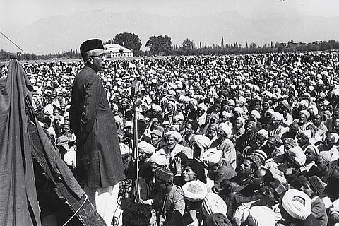 Sheikh Abdullah at a prayer meeting in Srinagar’s Gandhi Park in 1949
