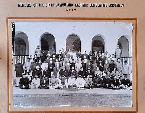 A picture displayed at the National Conference office showing members of the sixth J&K legislative assembly from 1977