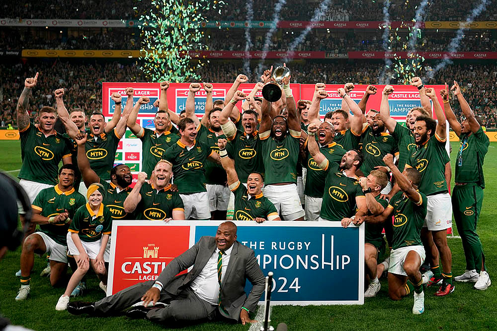 Rugby Championship: South Africa players celebrate with the trophy after defeating Argentina  - | Photo: AP/Themba Hadebe
