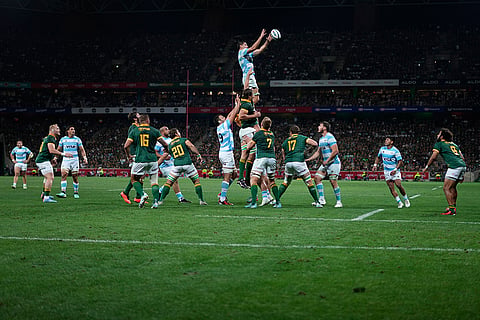 Rugby Championship: Argentina's Franco Molina catches the ball during a rugby championship test match against South Africa 