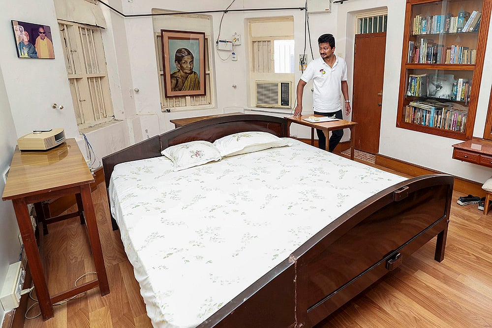 Udhayanidhi Stalin at M Karunanidhis residence in Chennai