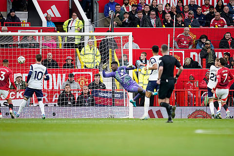 EPL 2024-25 Man United Vs Tottenham: Tottenham's Dejan Kulusevski, second right, scores his side's second goal