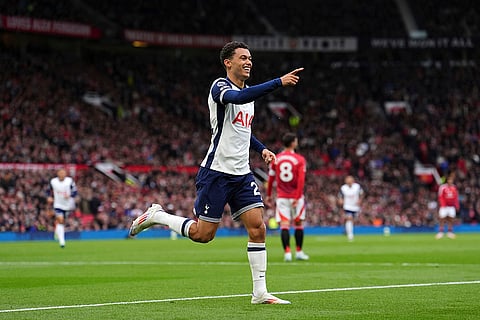 EPL 2024-25 Man United Vs Tottenham: Tottenham's Brennan Johnson celebrates after scoring opening goal