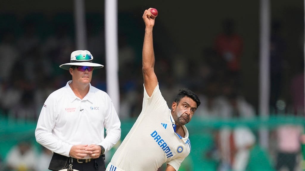 AP : India all-rounder Ravichandran Ashwin bowls during the second Test against Bangladesh in Kanpur.