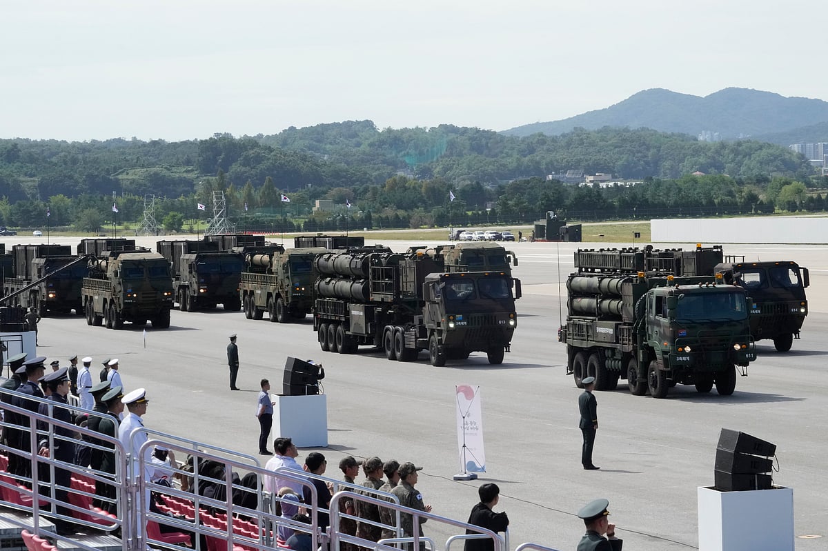 AP : South Korea's missiles are paraded during the media day for the 76th anniversary of Armed Forces Day at Seoul air base in Seongnam, South Korea, Wednesday, Sept. 25, 2024