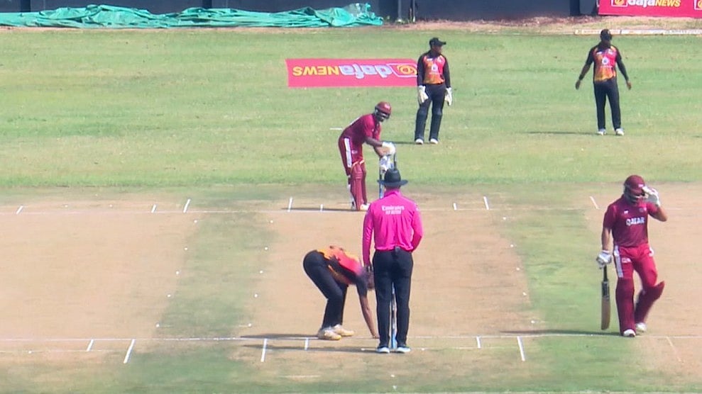 Fancode screengrab : Action from the Qatar vs Papua New Guinea clash at ICC Cricket World Cup Challenge 2024-26 League A, in Nairobi on Tuesday (October 1).