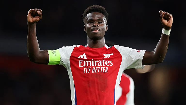 Bukayo Saka was on target against Paris Saint-Germain on Tuesday - null