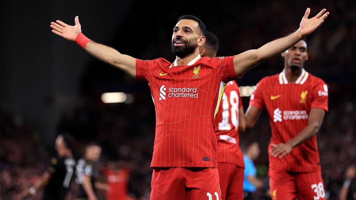 Salah celebrates Liverpool's second goal - null