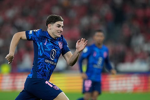 UCL 2024-25, Benfica vs Atletico Madrid: Atletico Madrid's Julian Alvarez runs for the ball
