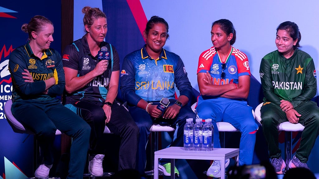AP : New Zealand captain Sophie Devine, second from left, speaks during a special panel session featuring captains of the 10 countries participating in the Women's T20 World Cup 2024 at Dubai International Stadium.