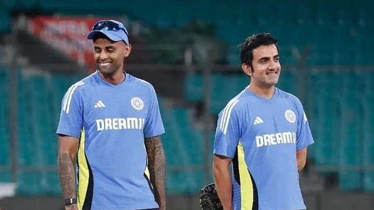 India T20I captain Suryakumar Yadav (L) with head coach Gautam Gambhir. - Photo: X | Rosh