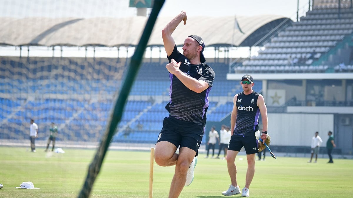England spinner Jack Leach during the practice session in Multan. - Photo: X | Pakistan Cricket