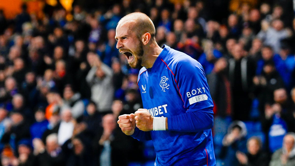 Vaclav Cerny celebrates at Ibrox on Sunday