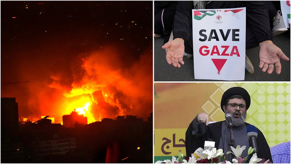 | Photo: AP : Hezbollah Heir 'Untraceable' After Israeli Strikes In Beirut; Gaza Mosque Bombed
