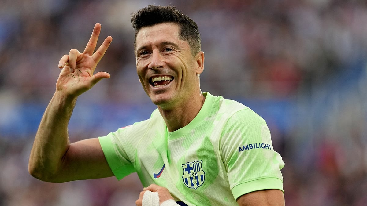 Barcelona's hat-trick scorer Robert Lewandowski - null