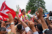 National Conference Wave in J&K Fells Giants | Photo: PTI/S Irfan : J&K polls: National Conference candidate Ahsan Pardesi celebrates his win
