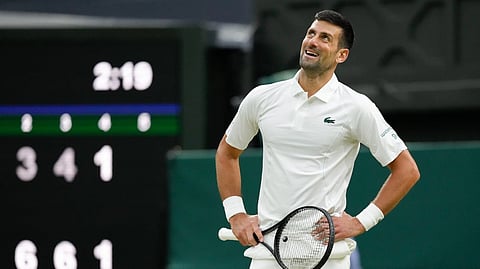 Novak Djokovic at the Wimbledon tennis championships in London, Saturday, July 6, 2024.