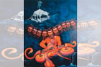 Raavan, The Consummate Musician Ravana at Kailash Painting, Playing the Veena. Artwork by Girija Hariharan