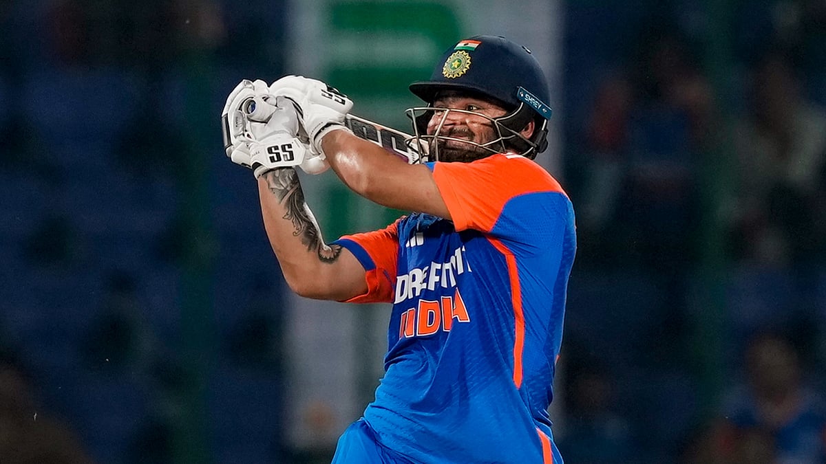Indias Rinku Singh plays a shot during the second T20I. PTI Photo