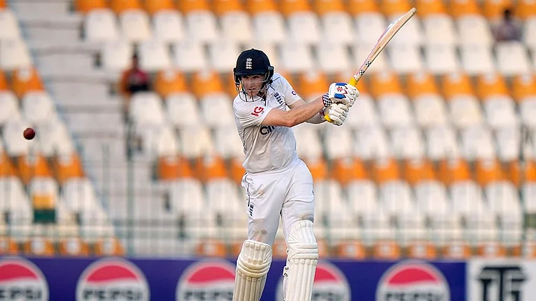 Pakistan vs England: England's Harry Brook plays a shot - | Photo: AP/Anjum Naveed