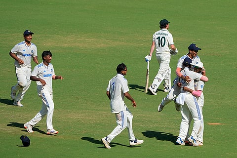 IND-19 vs AUS-19: Indian players celebrate the wicket of Australia's batter Alex Lee Young
