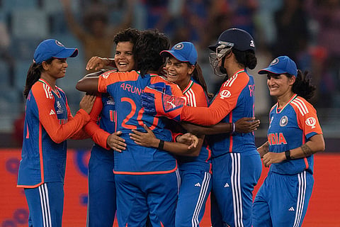 Women's T20 WC: Indian players celebrates the wicket of Sri Lanka's Nilakshika Silva