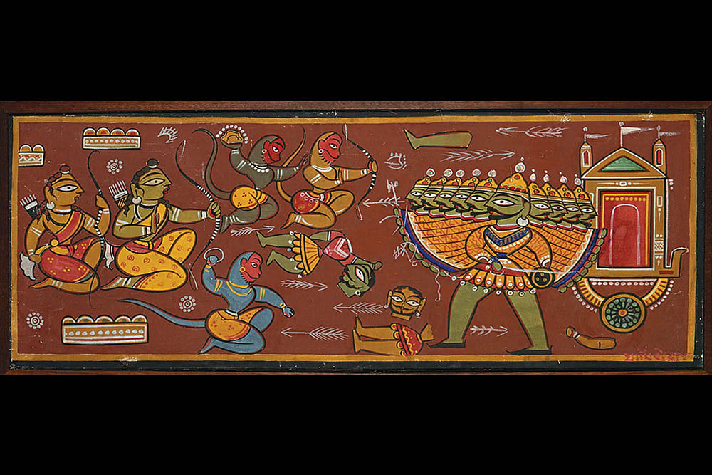 Photo: TAO Art Gallery : Jamini Roy, Battle between Ram & Ravana, 1940s, Tempera on canvas; Courtesy of Peabody Essex Museum, Gift of the Chester and Davida Herwitz Collection, 2001 & Photo credits of Google Arts & Culture; Art Curation credits: Urvi Kothari