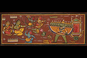Photo: TAO Art Gallery : Jamini Roy, Battle between Ram & Ravana, 1940s, Tempera on canvas; Courtesy of Peabody Essex Museum, Gift of the Chester and Davida Herwitz Collection, 2001 & Photo credits of Google Arts & Culture; Art Curation credits: Urvi Kothari
