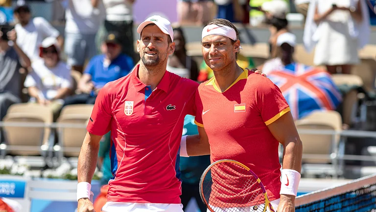 Novak Djokovic and Rafael Nadal pictured at the 2024 Olympic Games. - null