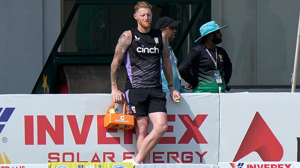 England's Ben Stokes watches from the sidelines. - Photo: AP/Anjum Naveed