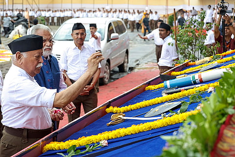 Mohan Bhagwat performs 'Shastra Puja' in Nagpur