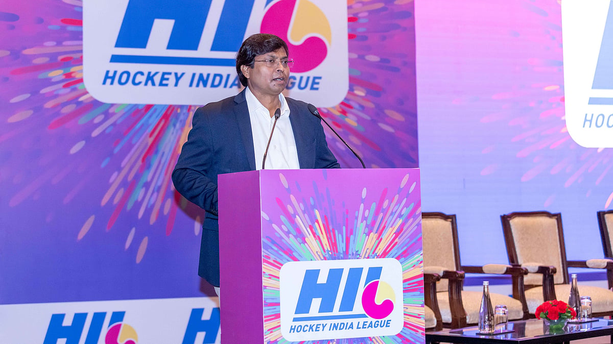 Hockey India president Dilip Tirkey at an event ahead of the Hockey India League player auction in New Delhi. - Hockey India