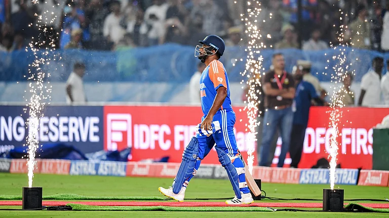 India opener Sanji Samson hit 111 off just 47 balls. - null