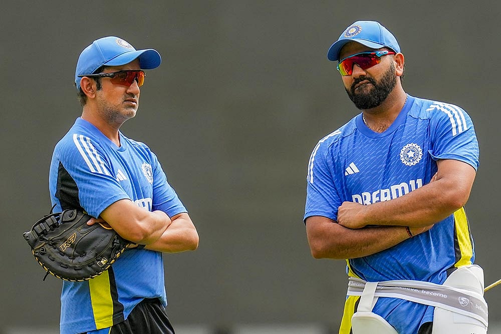 Photo: PTI/Shailendra Bhojak : India's Captain Rohit Sharma with coach Gautam Gambhir