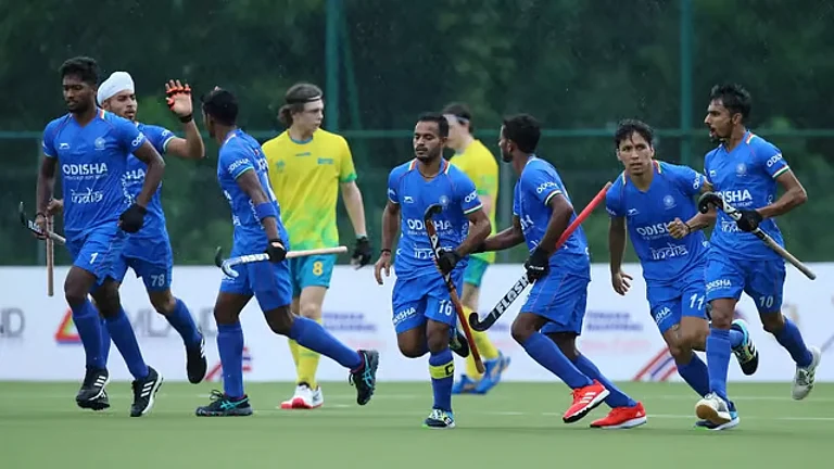 File photo of the Indian junior hockey team in action against Australia in the Sultan of Johor Cup. - null