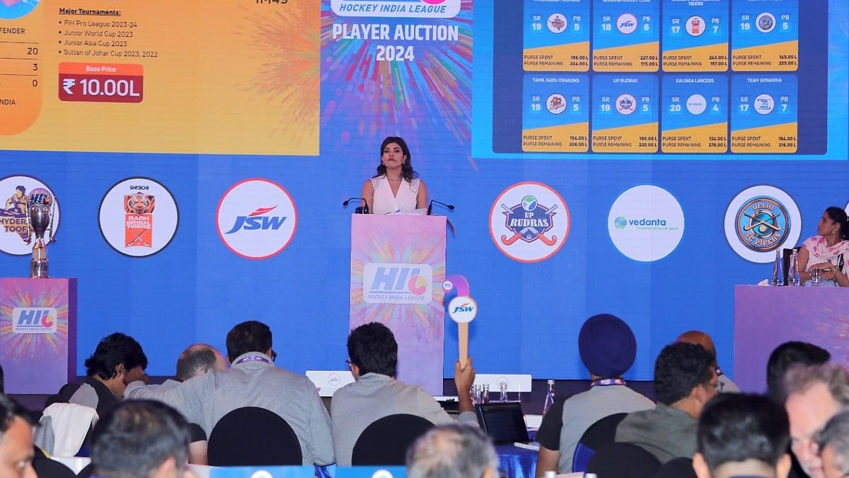 Photo: Special Arrangement : Action from day 1 of the Hockey India League player auction in New Delhi.