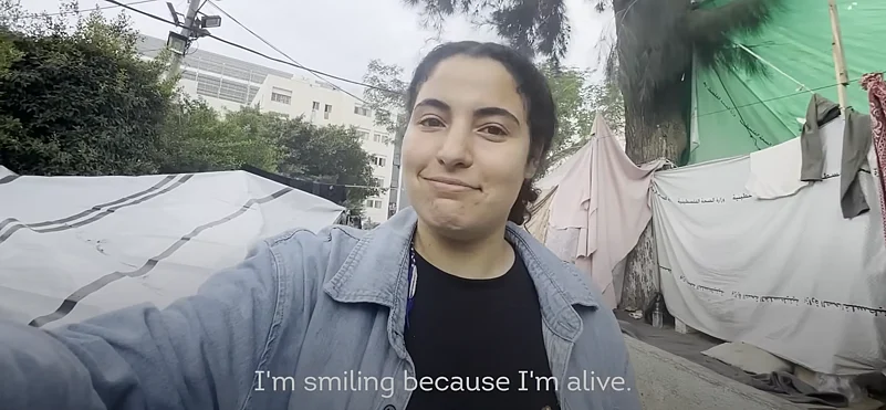 A still from Its Bisan from Gaza, And Im Still Alive