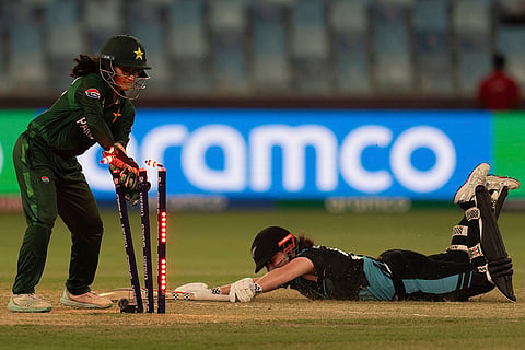 Women's T20 World Cup: New Zealand's Georgia Plimmer dives successfully to reaches inside the crease during match against Pakistan 