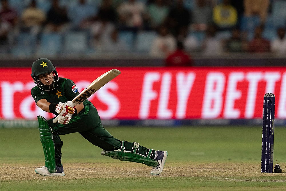 | Photo: AP/Altaf Qadri : Women's T20 World Cup: Pakistan's Nida Dar bats against New Zealand