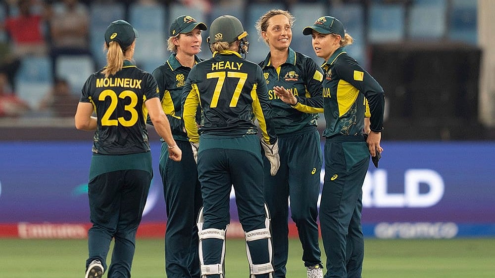 | Photo: AP/Altaf Qadri : Women's T20 World Cup:  Australia's Ashleigh Gardner, second right, celebrates the wicket of Pakistan's Tuba Hassan
