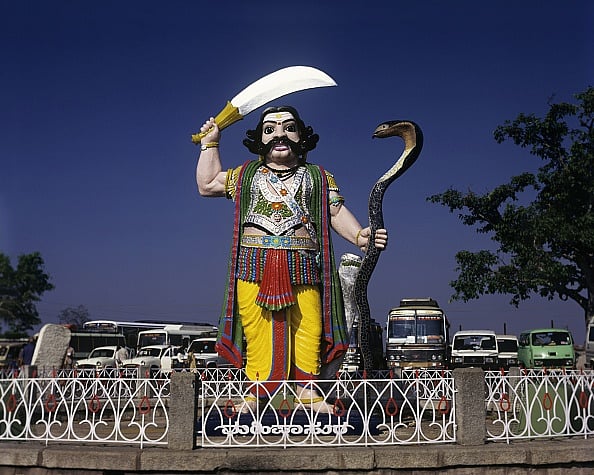  V. Muthuraman/IndiaPictures/Universal Images Group via Getty Images : A statue of Mahishasura in Chamundi Hill, Mysore, Karnataka, India