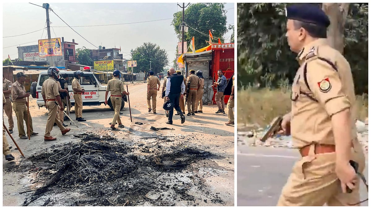 PTI and X : Additional Director General of Police (Law and Order) Amitabh Yash chased away a mob with pistol in his hand in communal violence-hit Bahraich town of UP