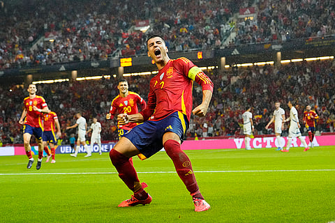 Nations League Soccer: Spain's Alvaro Morata celebrates after scoring his side's second goal