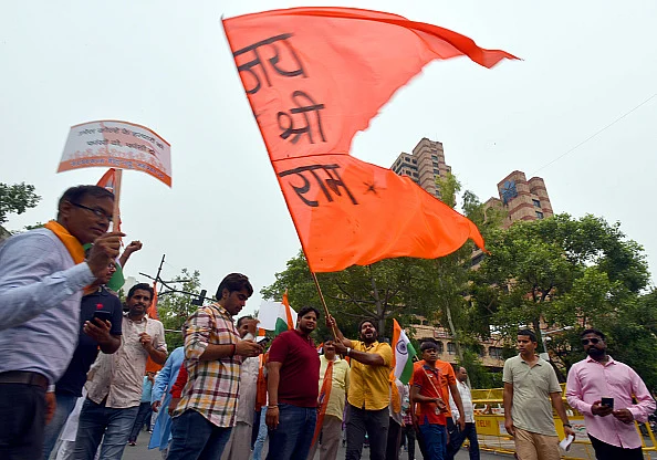 Waving the Tricolour and chanting Jai Shri Ram