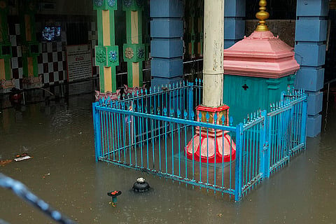 Tamil Nadu Rains: A partially submerged temple