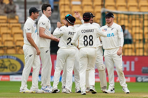 IND Vs NZ 1st Test: New Zealand's William O'Rourke celebrates after the dismissal of India's Virat Kohli 